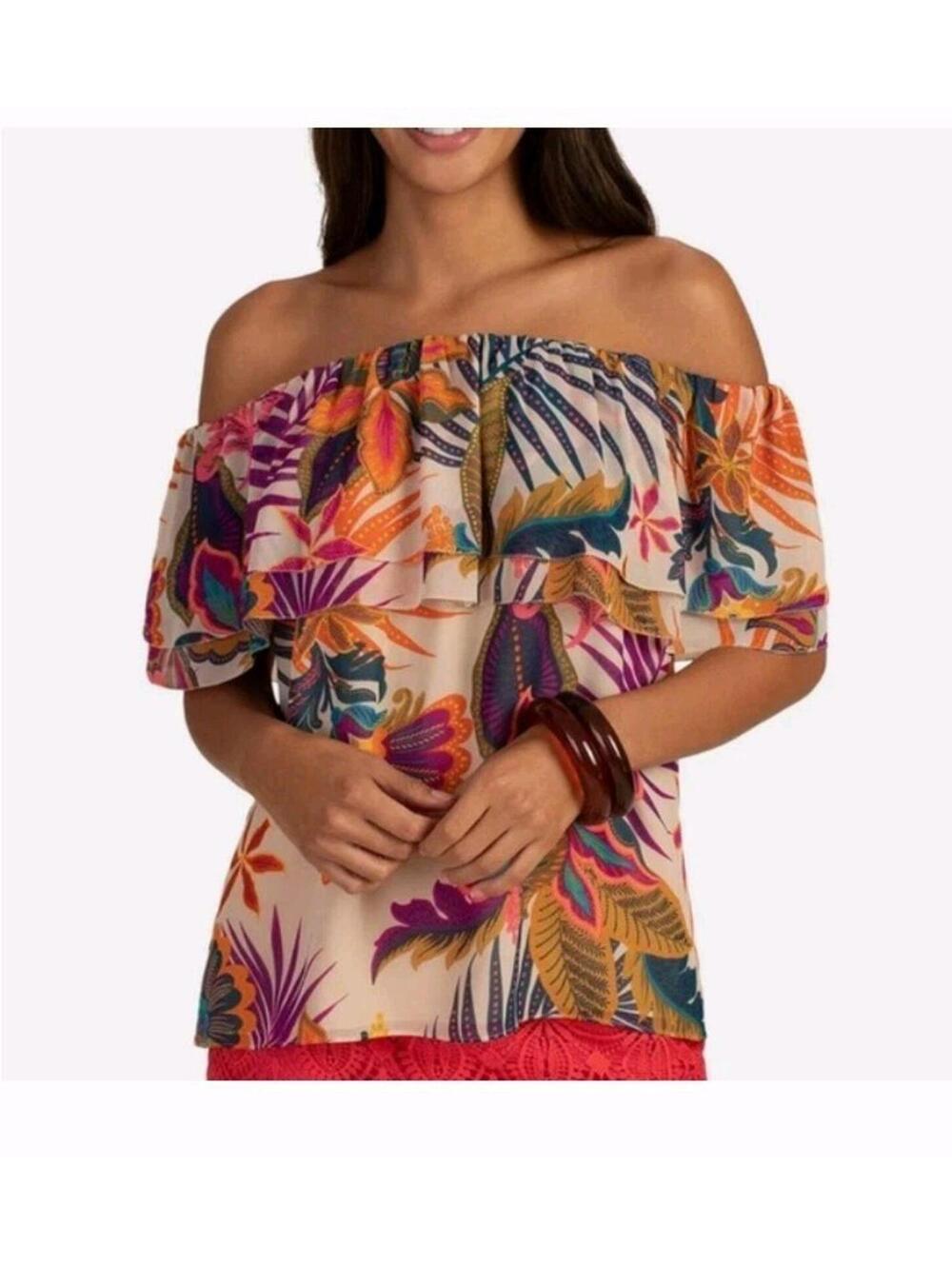 NWT Trina Turk Agua Caliente off shoulder Blouse Size Xsmall